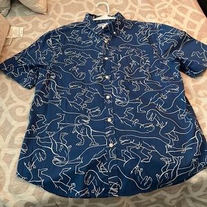 Old Navy blue Dinosaur button down, size slim-fit large